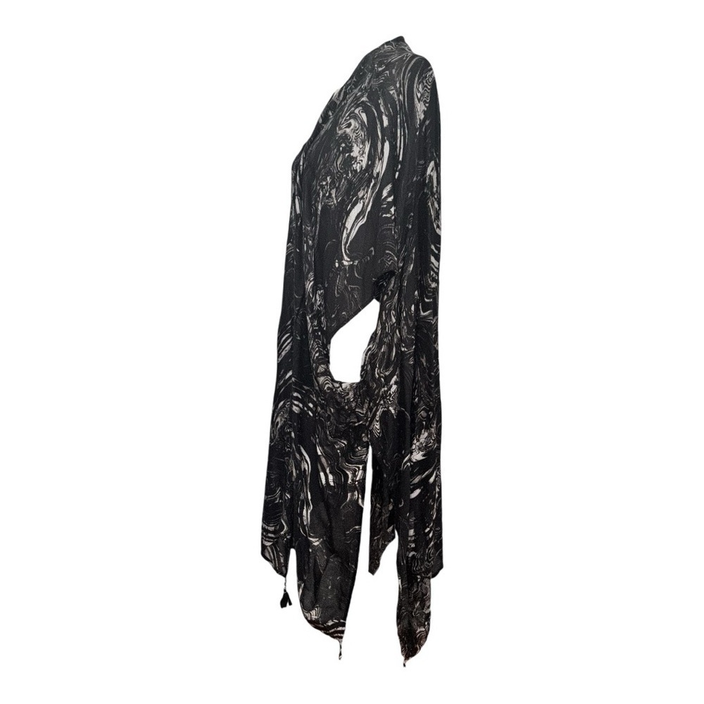 Nordstrom Women's Tassel Kimono Duster Cardigan Black White One Size - Picture 2 of 7